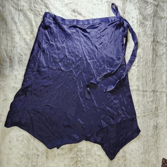 NWT Anthropologie Navy Blue Viscose Asymmetrical Wrap Tie Waist Midi Skirt - XL - Picture 2 of 12
